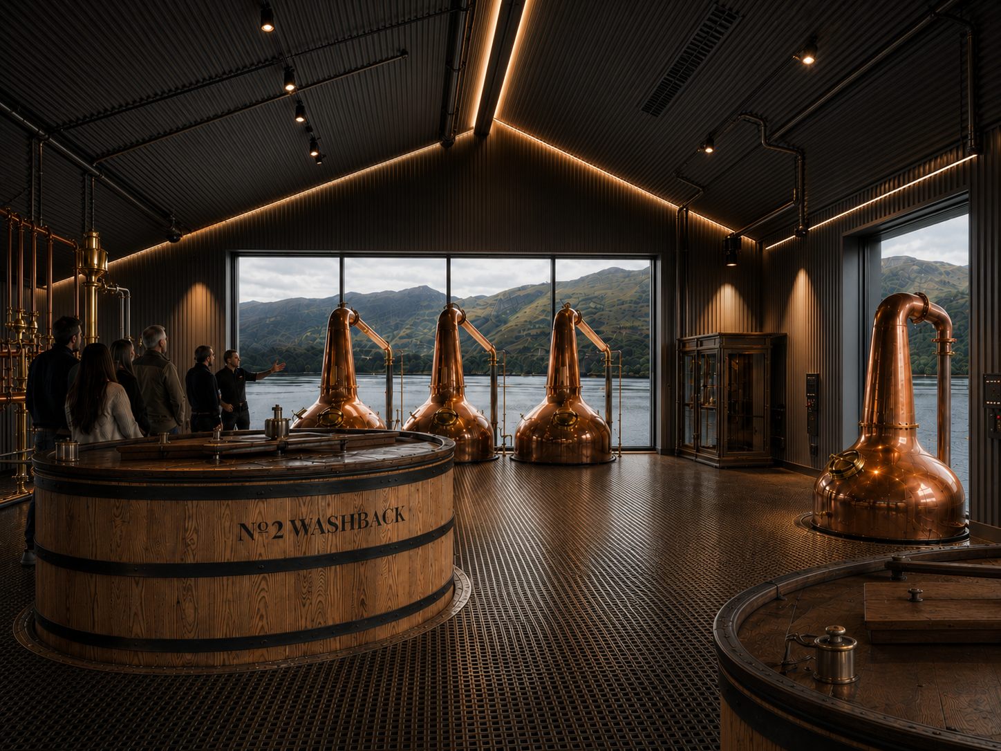 Indicative visualisation of the Glenachulish stillhouse with copper pot stills overlooking Loch Leven