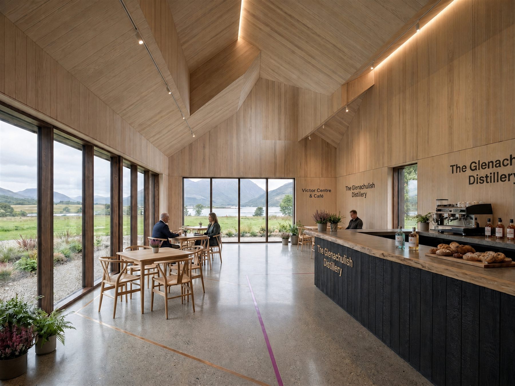 Indicative visualisation of the Glenachulish visitor centre and café, looking towards Glencoe